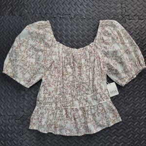A.n.a Floral Peasant Blouse NWT Large Boho Puff Sleeve Cottagecore Fairycore